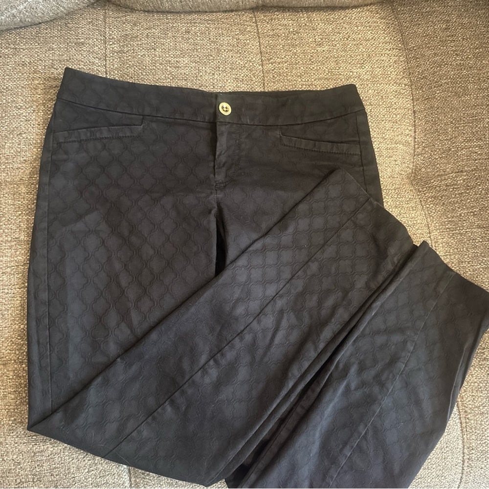 Lilly Pulitzer Navy Blue Ankle Slim Fit Jacquard Pants Size 8 Women's Stretch